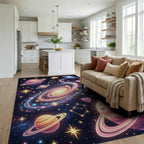 Celestial Galaxy Glitter Planet Nebula Rug Living Room View
