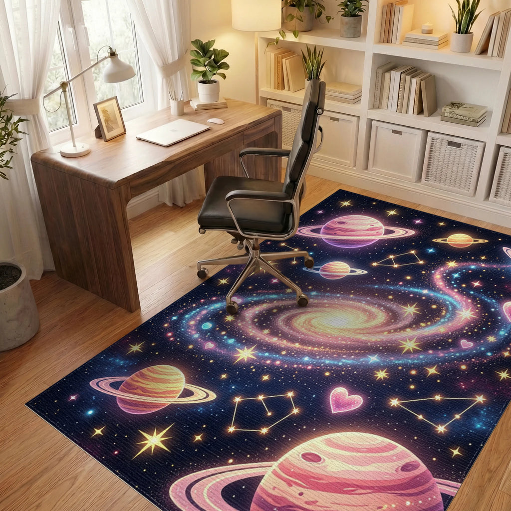 Celestial Galaxy Glitter Planet Nebula Rug Office View