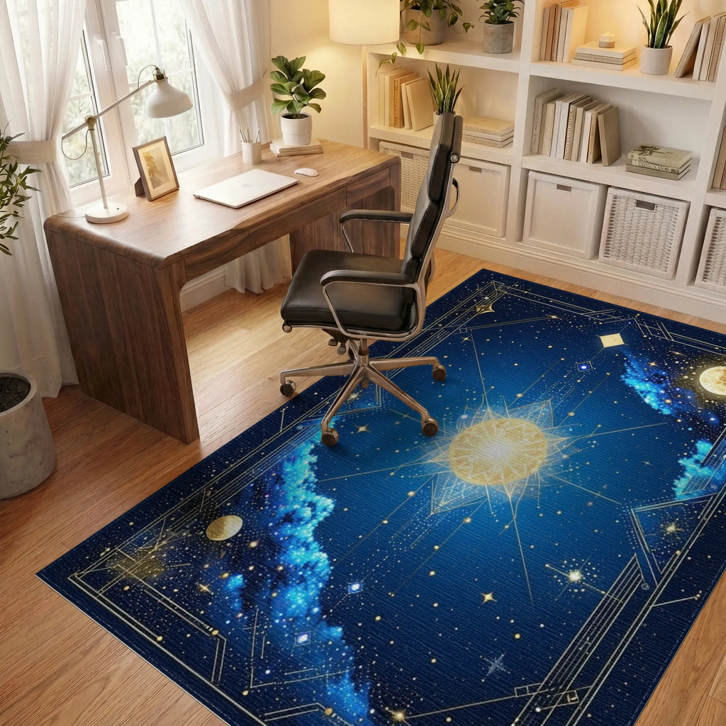 Celestial Gold Radiant Sunburst Rug - Office View
