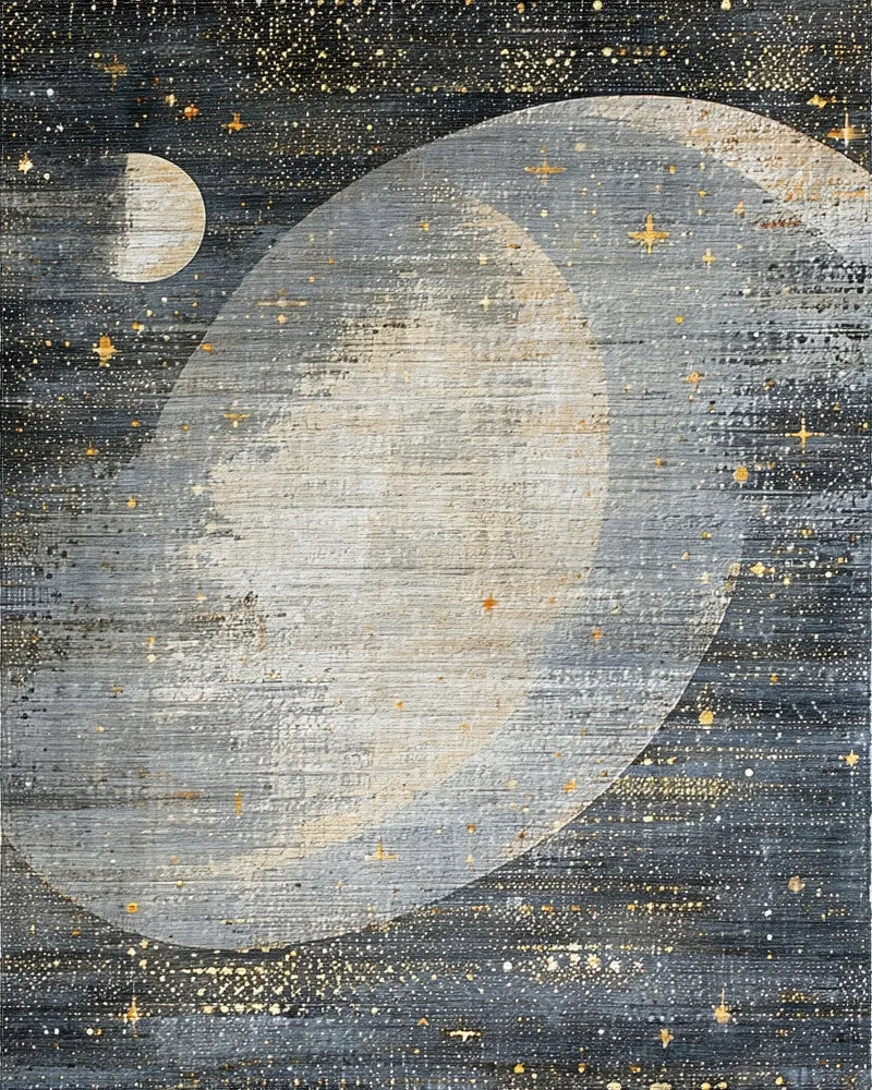 Celestial Gray Moon and Stars Rug - Cutout View