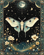 Celestial Moon Moth Floral Night Rug - Cutout View