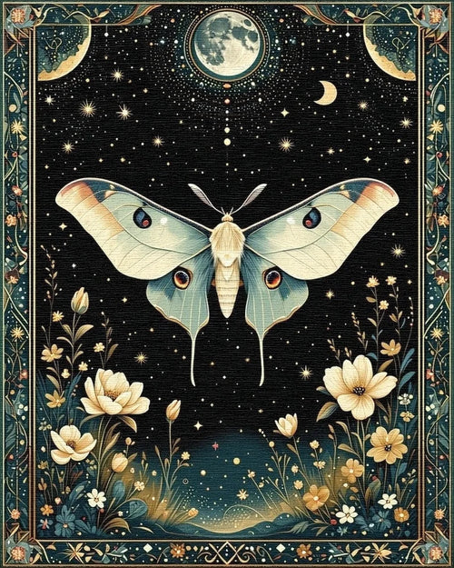 Celestial Moon Moth Floral Night Rug - Cutout View