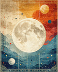 Celestial Moonscape Orange Blue Mountains Rug - Cutout View