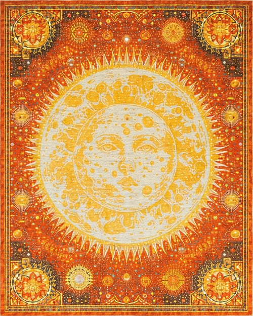 Celestial Sun Face Radiant Orange Cosmos Rug - Cutout View