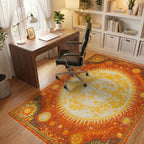 Celestial Sun Face Radiant Orange Cosmos Rug - Office View