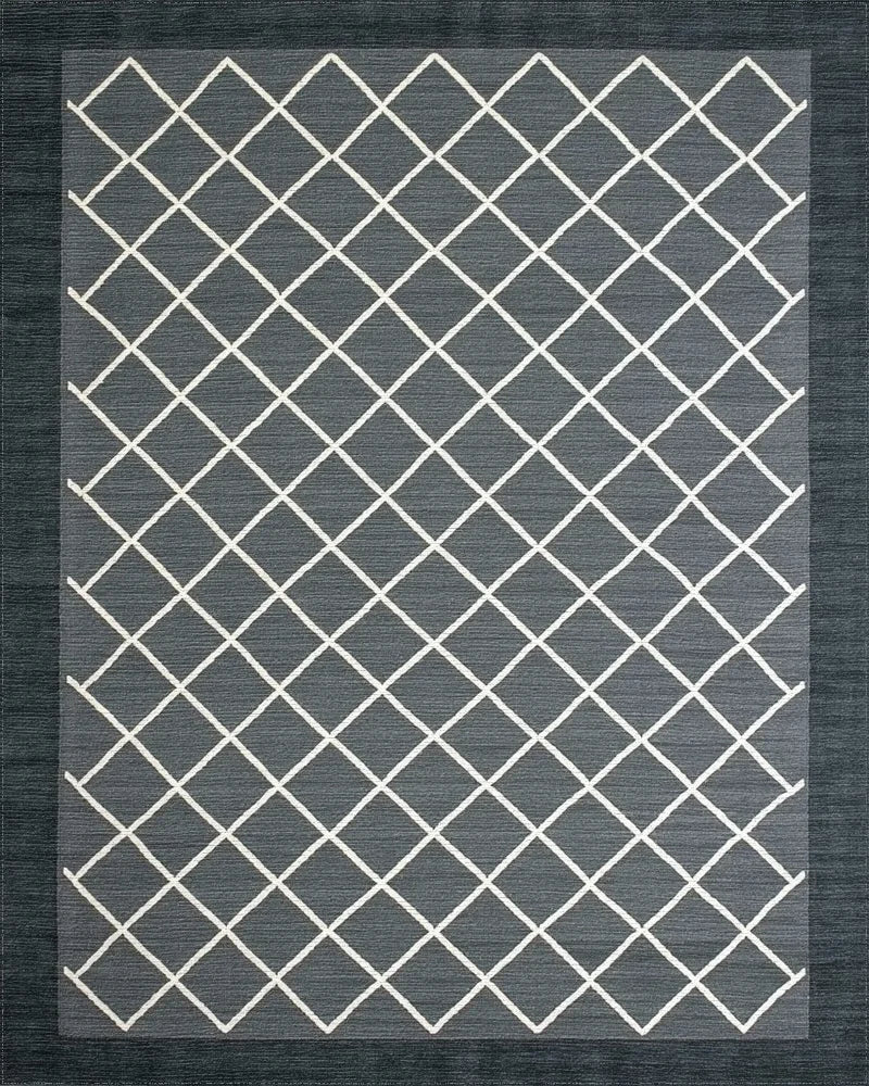 Charcoal Diamond Grid Border Rug - Cutout View