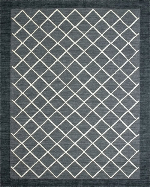 Charcoal Diamond Grid Border Rug - Cutout View