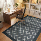 Charcoal Diamond Grid Border Rug - Office View