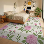 Charming Pink Rose Floral Pattern Rug Bedroom View