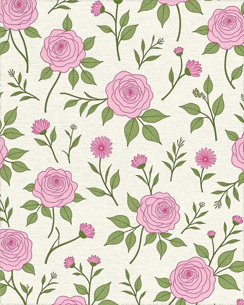 Charming Pink Rose Floral Pattern Rug - Cutout View