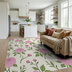Charming Pink Rose Floral Pattern Rug Living Room View
