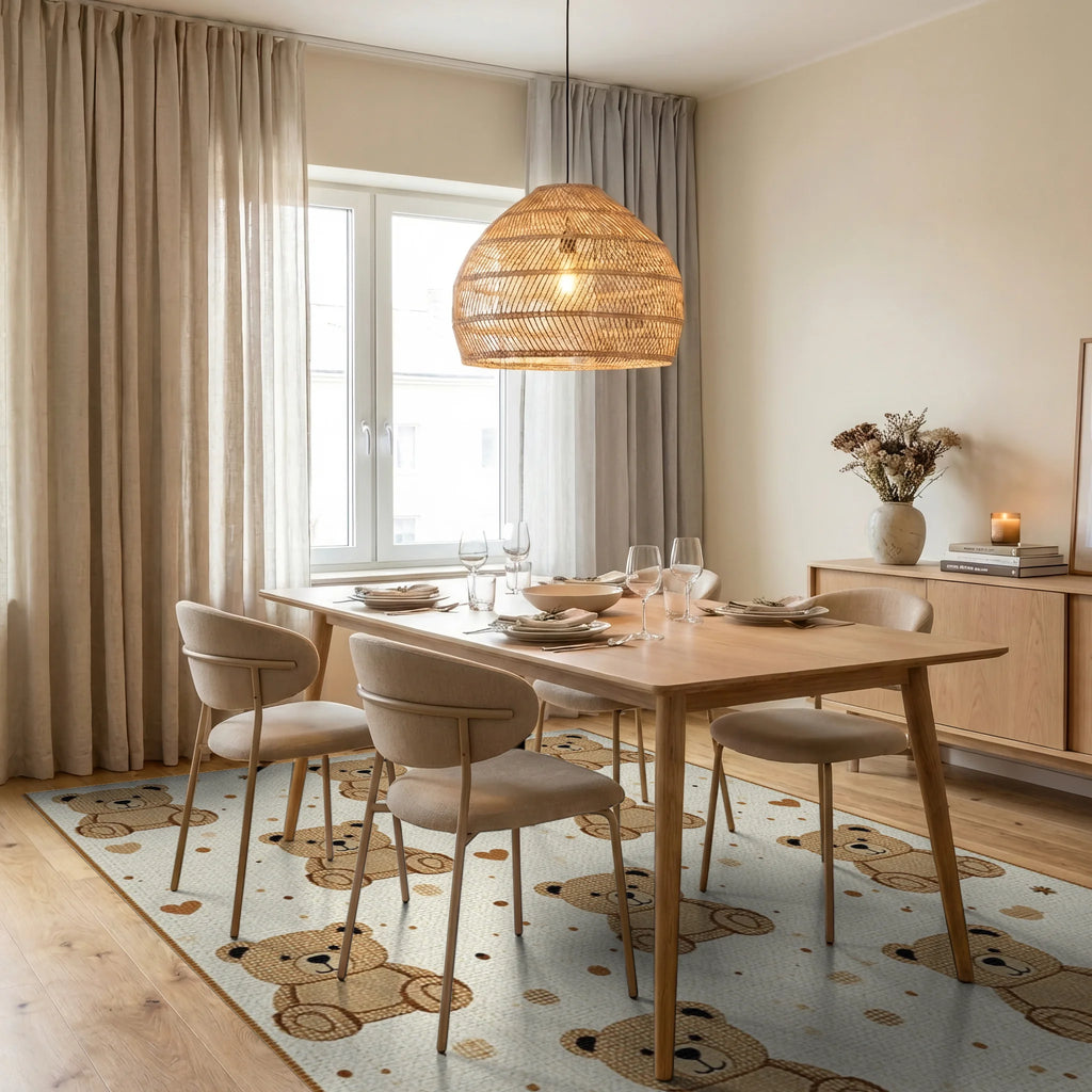 Charming Teddy Bear Collage Rug - Dining Room View