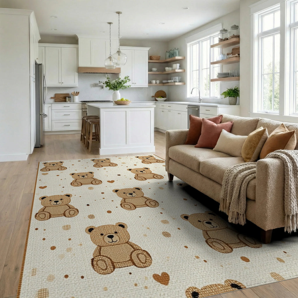Charming Teddy Bear Collage Rug - Living Room View