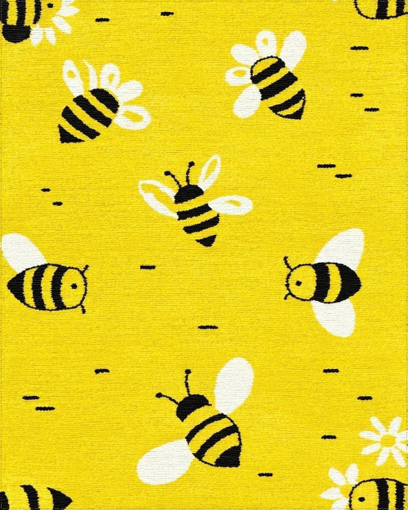 Cheerful Yellow Bee Garden Rug - Cutout View