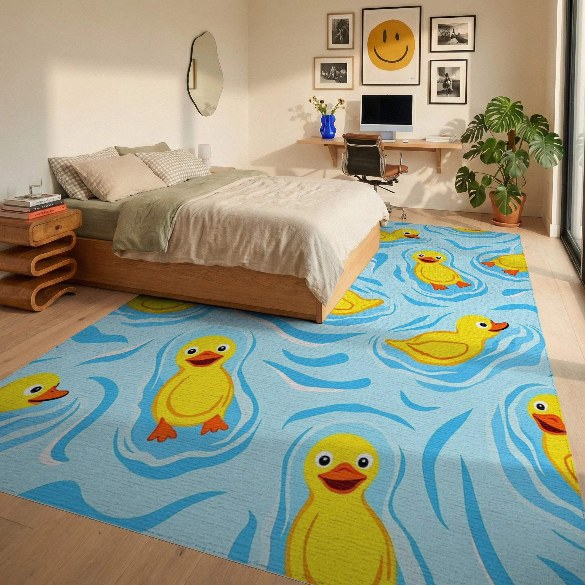 Cheerful Yellow Rubber Ducklings Rug Bedroom View