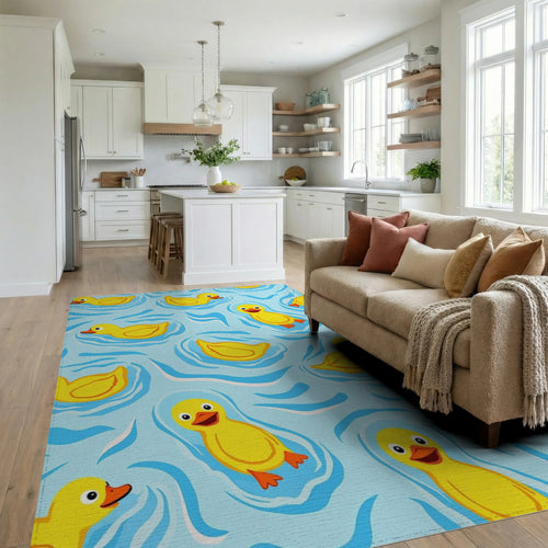 Cheerful Yellow Rubber Ducklings Rug Living Room View
