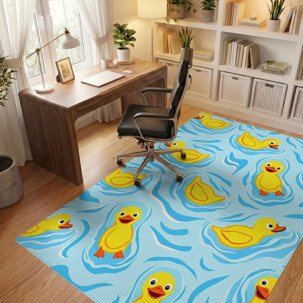 Cheerful Yellow Rubber Ducklings Rug Office View