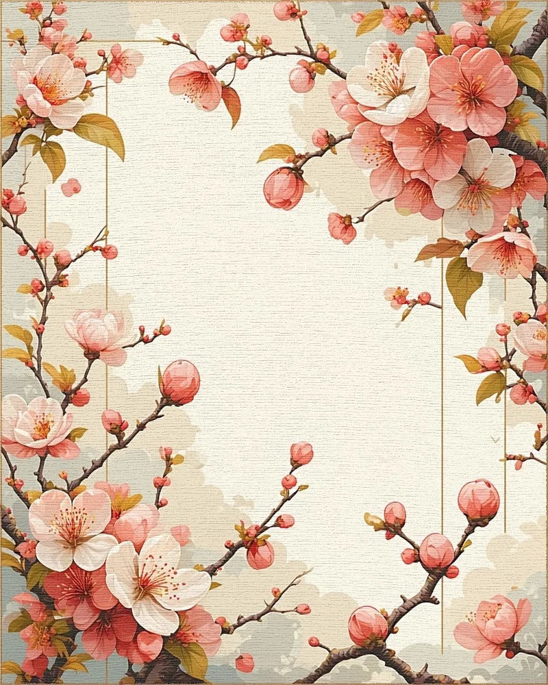 Cherry Blossom Branch Floral Accent Rug - Cutout View