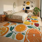 Citrus Fruit Strawberry Medley Rug - Bedroom View