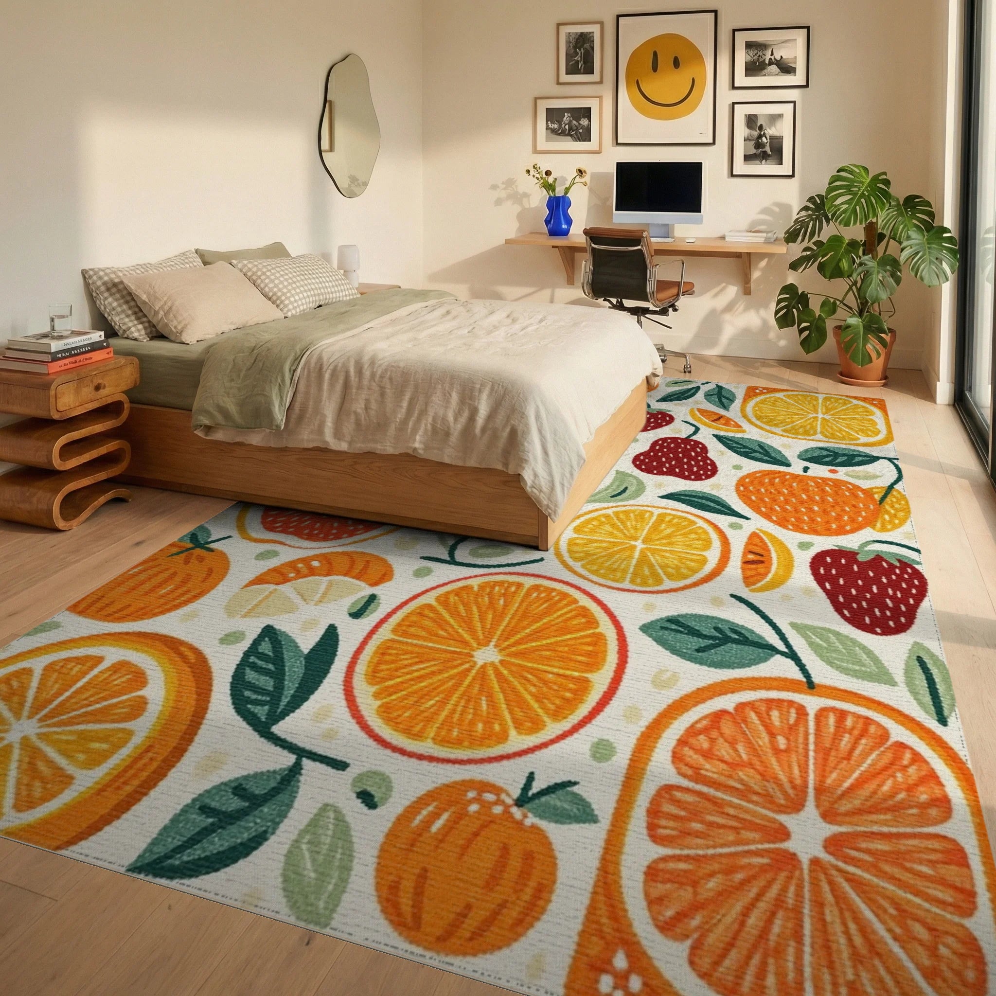 Citrus Fruit Strawberry Medley Rug - Bedroom View