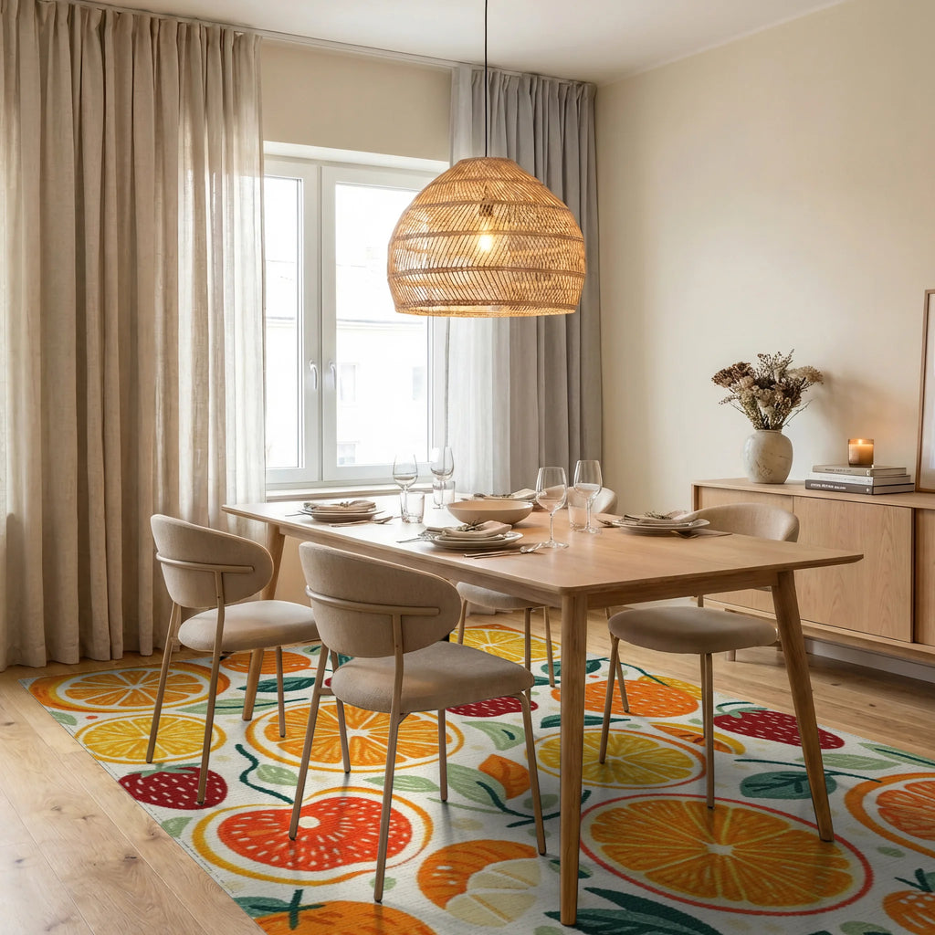 Citrus Fruit Strawberry Medley Rug - Dining Room View
