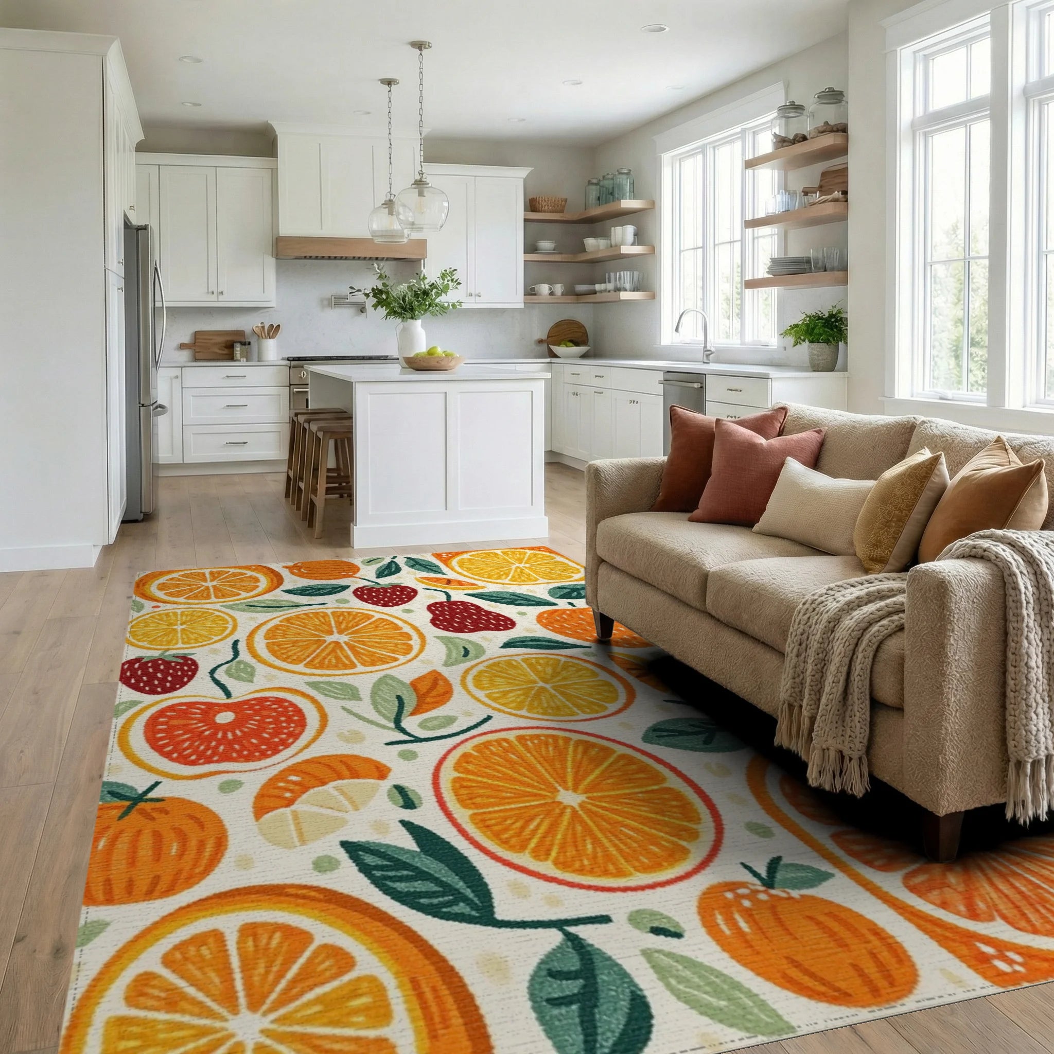 Citrus Fruit Strawberry Medley Rug - Living Room View