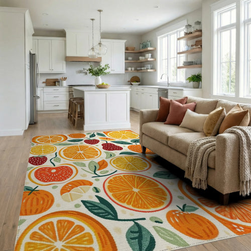 Citrus Fruit Strawberry Medley Rug - Living Room View