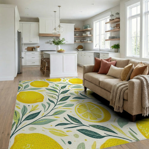 Citrus Grove Lemon Slice Pattern Rug Living Room View
