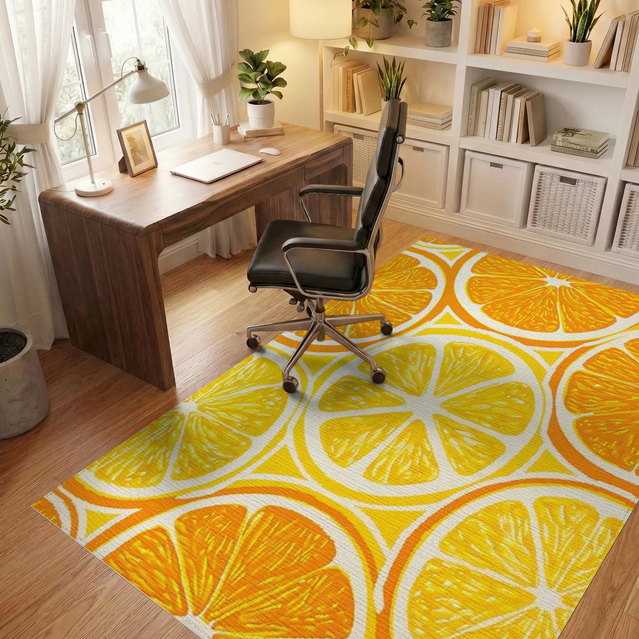 Citrus Slice Patterned Bright Rug Office View