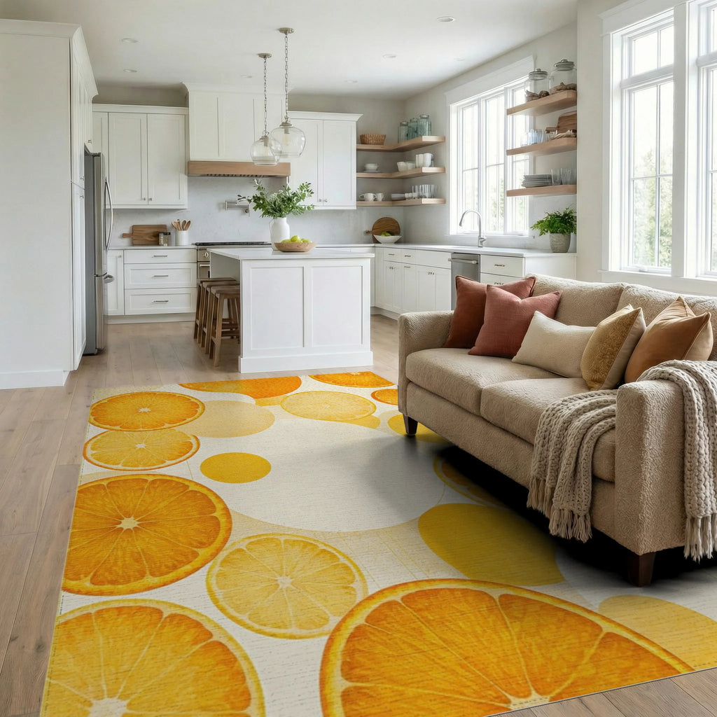 Citrus Slices Bright Abstracts Rug Living Room View