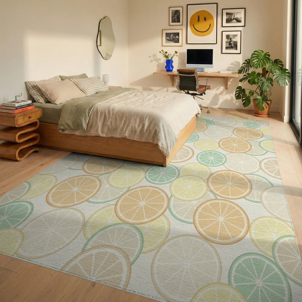 Citrus Slices In Pastel Hues Rug Bedroom View