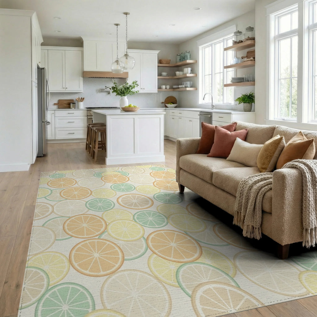 Citrus Slices In Pastel Hues Rug Living Room View
