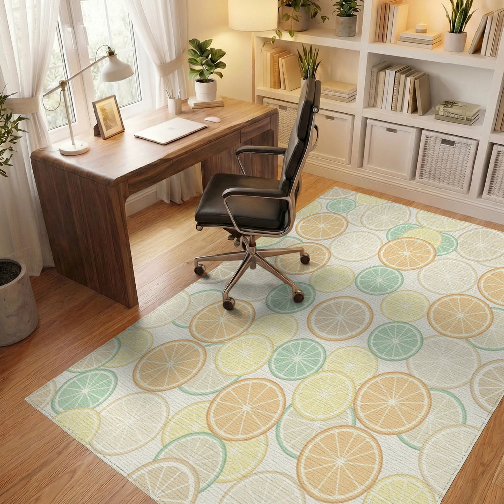 Citrus Slices In Pastel Hues Rug Office View