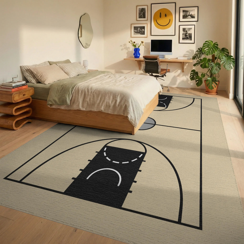 Classic Basketball Court Court Lines Rug Bedroom View