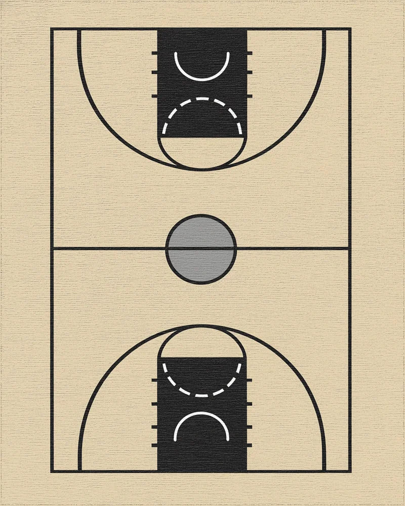 Classic Basketball Court Court Lines Rug - Cutout View