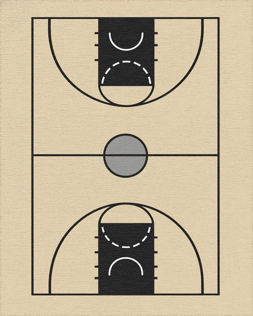 Classic Basketball Court Court Lines Rug - Cutout View