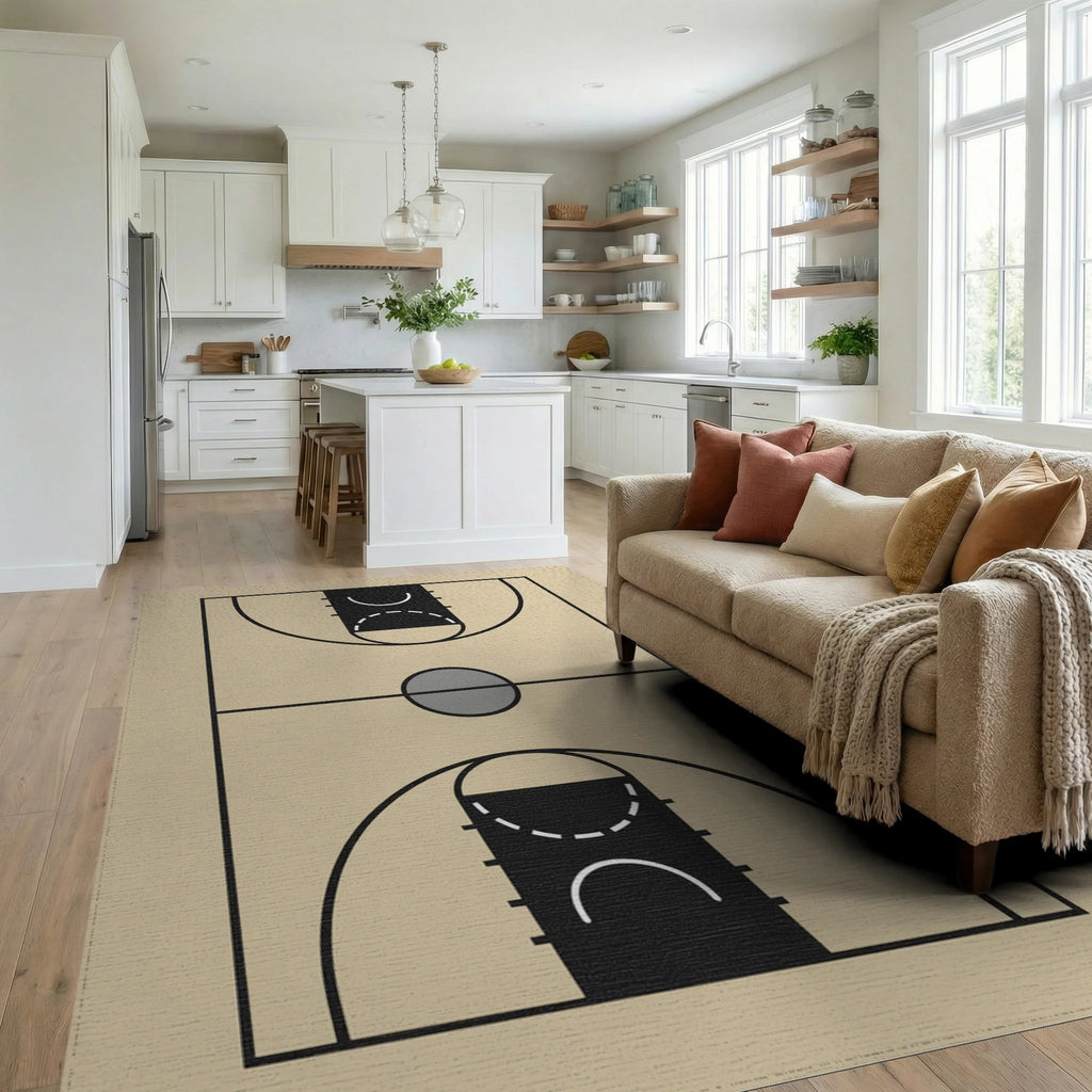 Classic Basketball Court Court Lines Rug Living Room View