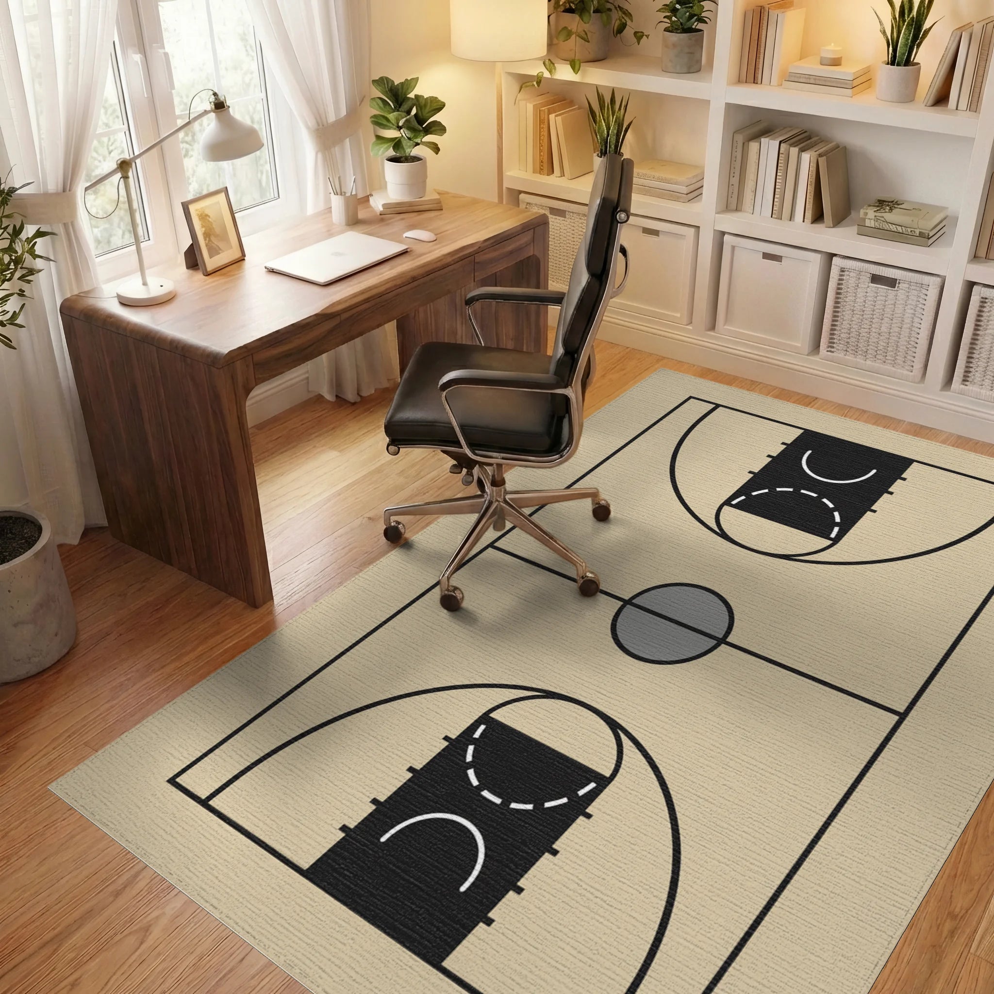 Classic Basketball Court Court Lines Rug Office View