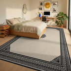 Classic Black Ivory Geometric Border Rug - Bedroom View