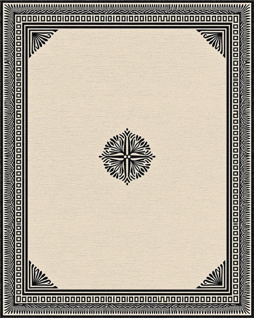 Classic Black Ivory Geometric Border Rug - Cutout View