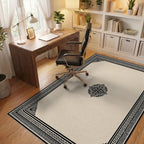 Classic Black Ivory Geometric Border Rug - Office View