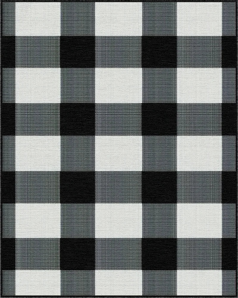 Classic Black White Checkered Grid Rug - Cutout View
