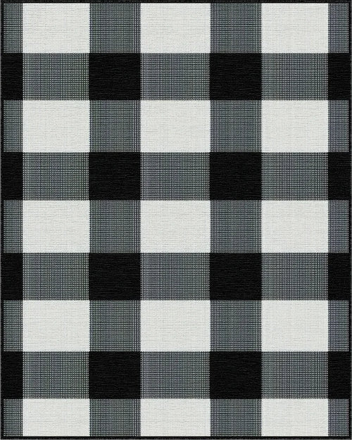 Classic Black White Checkered Grid Rug - Cutout View