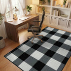 Classic Black White Checkered Grid Rug - Office View