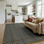 Classic Black White Gingham Plaid Rug - Living Room View