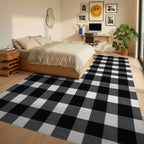 Classic Black White Gingham Squares Rug - Bedroom View