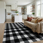 Classic Black White Gingham Squares Rug - Living Room View