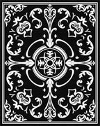 Classic Black White Scrollwork Floral Rug - Cutout View
