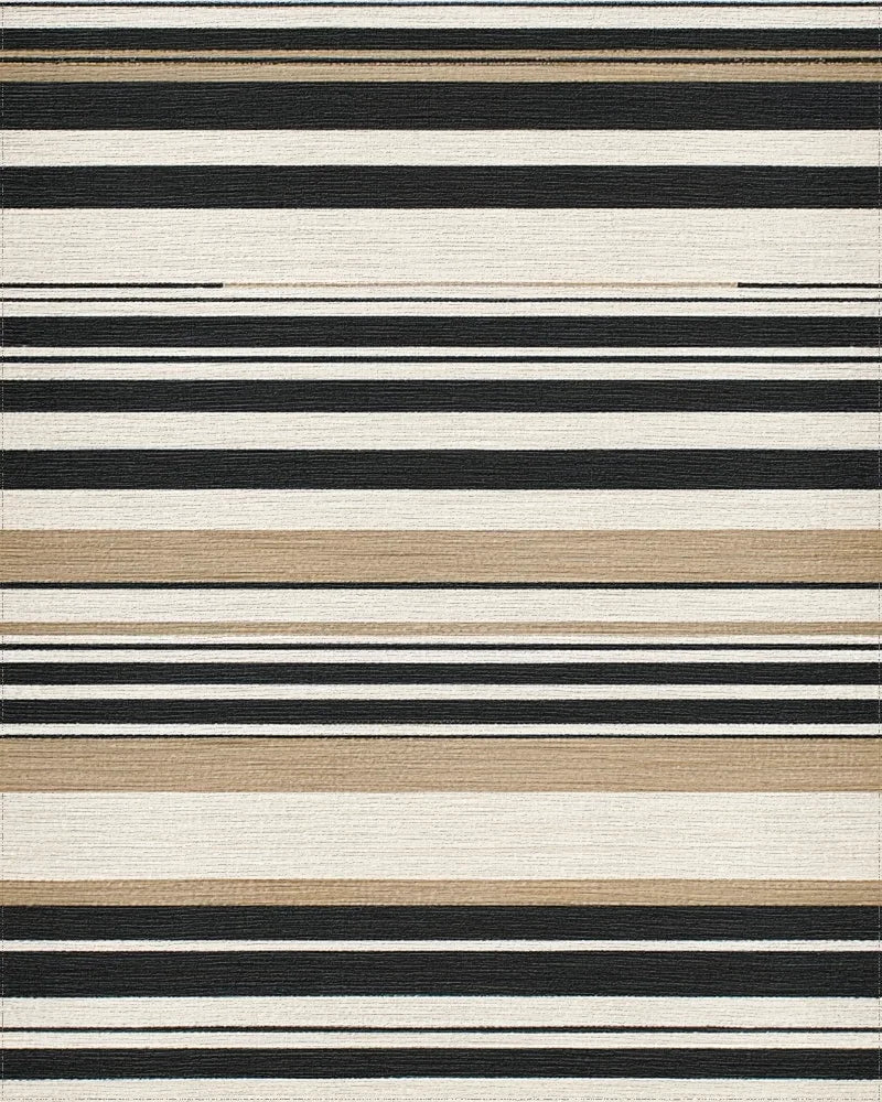 Classic Black, White, Tan Stripes Rug - Cutout View