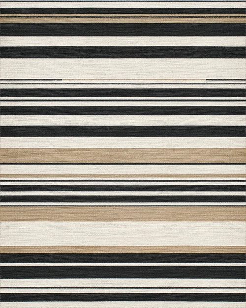 Classic Black, White, Tan Stripes Rug - Cutout View